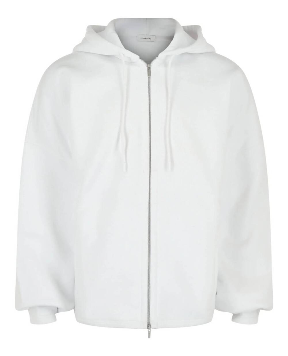 NEW SALVATORE FERRAGAMO men's heavyweight fleece zip-up hoodie in white
